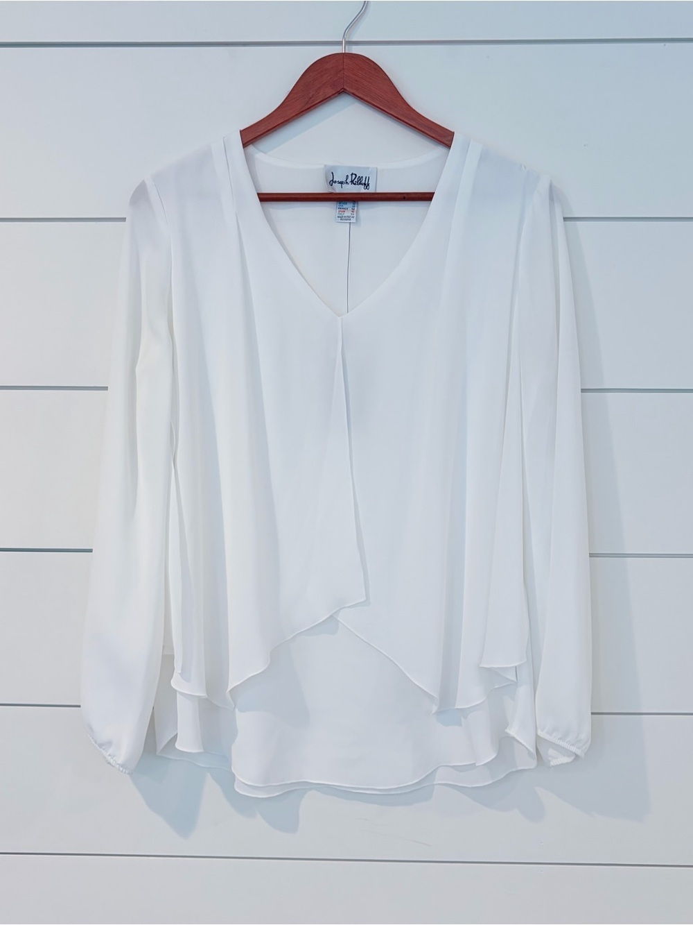 Joseph Ribkoff Quiet Luxury White Layered Chiffon Blouse 10 Old Money Minimalist